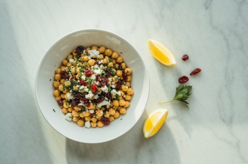 Feta & Cranberry Chickpea Salad with Lemon Vinaigrette