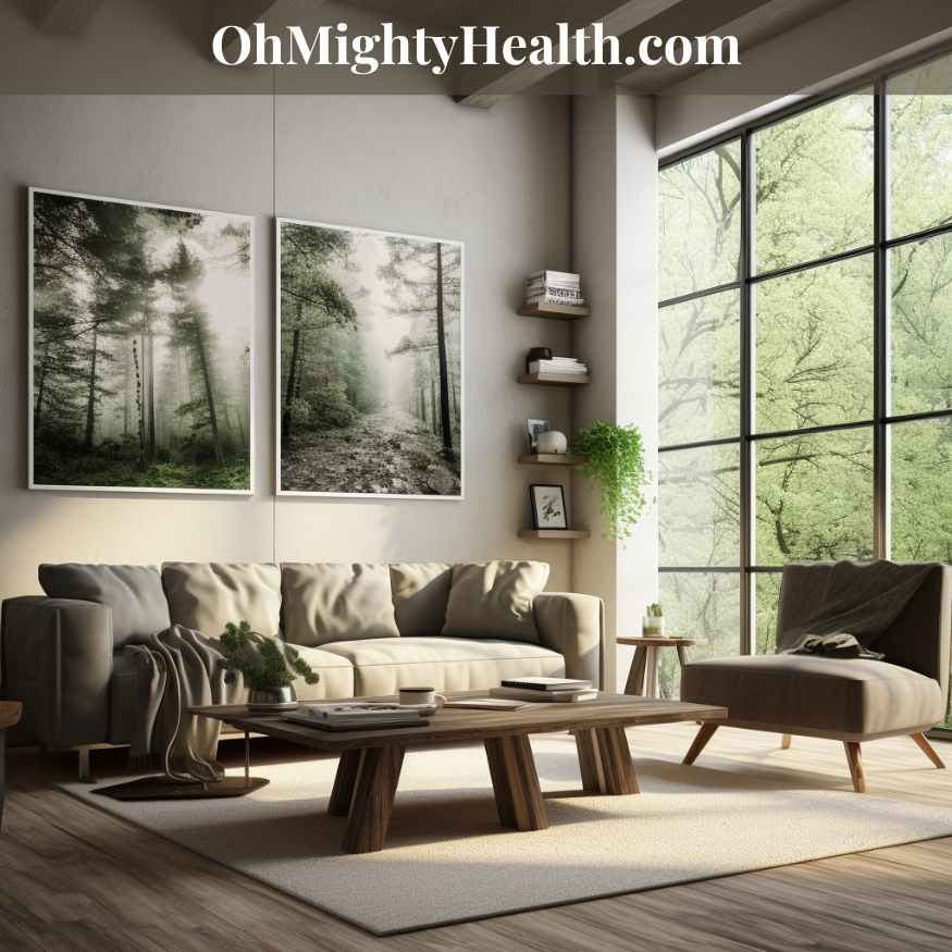 Modern living area showcasing nature-inspired art.