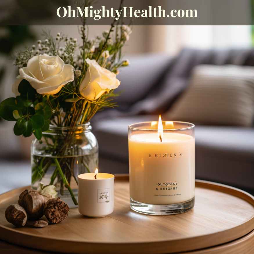 Cosy living space illuminated by eco-friendly vegan wax candles.