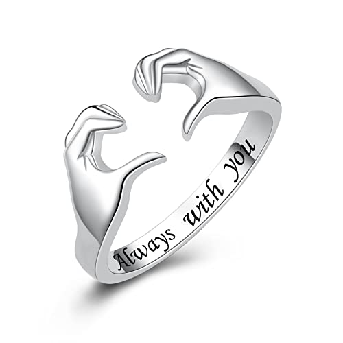 Fookduoduo Hug Rings for Women Sterling Silver Adjustable Love Ring Always with You Jewelry Rings Couples Bands Hugging Ring for Women Teen Girls(Always with You)