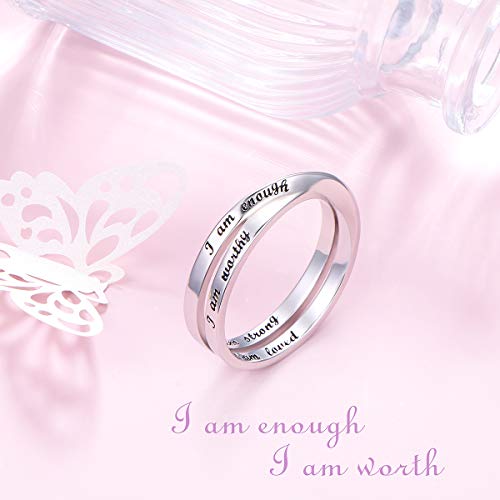 925 Sterling Silver Inspirational Ring I am Enough Rings for Women Girls Size 9