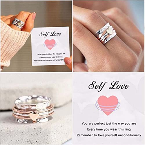 BOPBISGA Self Love Spinner Heart Ring - Plain Hammered Spinner Band Rings, Self Love Heart Spinner Ring, Fashion Heart Rings Rotating Anxiety Relief Ring Gifts for Women (11)