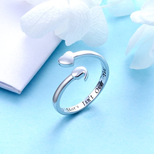 S925 Sterling Silver My Story Isn't Over Yet Heart Semicolon Ring Size 4-11 (A, 7)