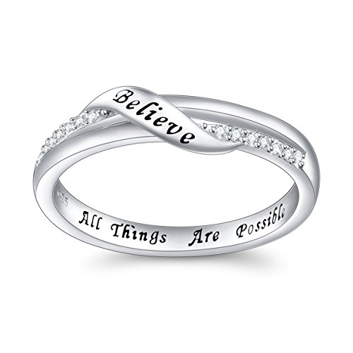 DAOCHONG Inspirational Jewelry Sterling Silver Engraved Believe All Things are Possible Band Ring for Women Girl, Size 6-8 (7)