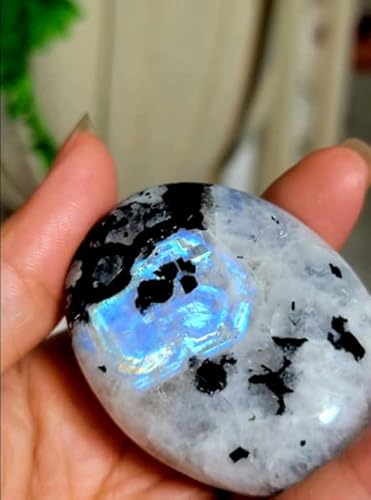 Rainbow Moonstone Large Palm Stone - Pocket Massage Worry Stone for Natural Body Chakra Balancing, Reiki Healing and Crystal Grid Rainbow Moonstone Large Palm Stone - Pocket Massage Worry Stone for Natural Body Chakra Balancing, Reiki Healing and Crystal Grid