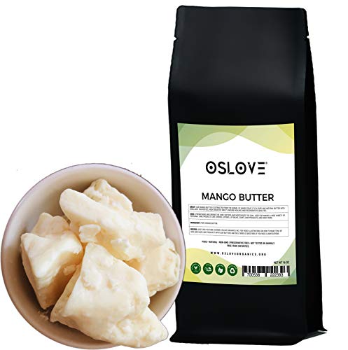 Oslove Organics Mango Butter 1 LB Pure, Natural, Hand -packed, Fresh & Fluffy in DIY mixes | Obtained from Mango seeds | Use for DIY leave in conditioner, Salves, Body Butter, Lotions & Soaps