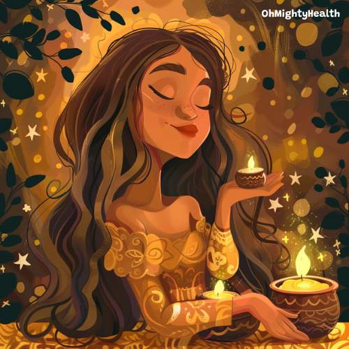 Vector cartoon woman in magical context.