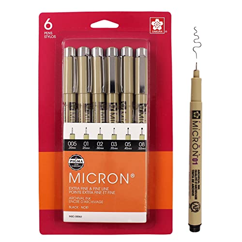 Sakura Pigma 30062 Micron Blister Card Ink Pen Set, Black, Ass't Point Sizes 6CT Set Sakura Pigma 30062 Micron Blister Card Ink Pen Set, Black, Ass't Point Sizes 6CT Set